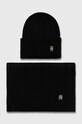 Tommy Hilfiger czapka i szalik z domieszką wełny z domieszką wełny czarny AW0AW15367
