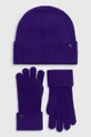 μωβ Μάλλινο καπέλο και γάντια Lauren Ralph Lauren Γυναικεία