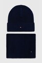 Tommy Hilfiger czapka i szalik z domieszką kaszmiru z domieszką wełny granatowy AM0AM11624