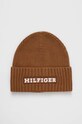 Tommy Hilfiger czapka z domieszką wełny brązowy AM0AM11737