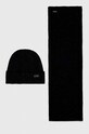 Čepice a šála Barbour Carlton Fleck Beanie & Scarf Gift Set s příměsí vlny černá MGS0047