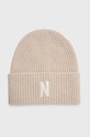 Norse Projects căciulă de lână Merino Lambswool Rib N Logo Beanie lana bej N95.0953.2064