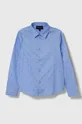 modrá Detská bavlnená košeľa Emporio Armani Chlapčenský