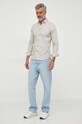 Βαμβακερό πουκάμισο Sisley 58J2SQ033.83L μπεζ AW23