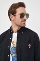 Βαμβακερό πουκάμισο Polo Ralph Lauren 710922873 μαύρο