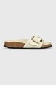 Birkenstock klapki skórzane Madrid płaski beżowy 1025298