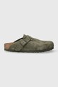 Birkenstock papuci din piele Boston piele întoarsă verde 1024714