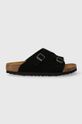 Birkenstock papuci din piele plat negru 1025060
