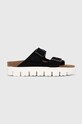 Birkenstock papuci din piele piele întoarsă negru 1023717