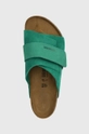 green Birkenstock suede sliders