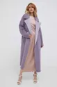 Μάλλινο παλτό διπλής όψης Calvin Klein μωβ