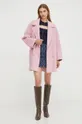 Μάλλινο παλτό Elisabetta Franchi ροζ
