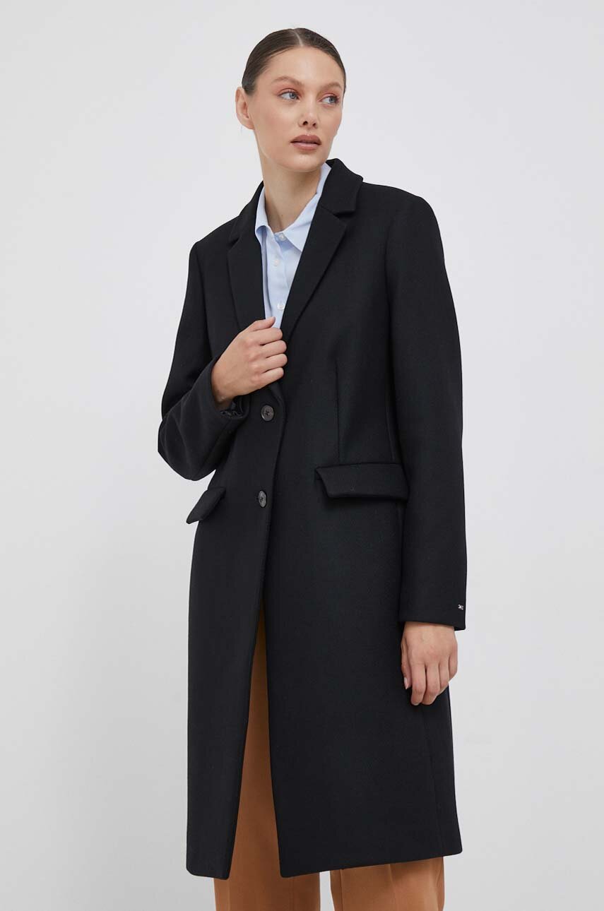 Vlnený kabát Tommy Hilfiger WW0WW39753 čierna AW23