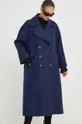 Μάλλινο παλτό Patrizia Pepe σκούρο μπλε