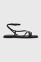 čierna Kožené sandále Calvin Klein SQUARED SANDAL Dámsky