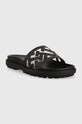 Δερμάτινες παντόφλες Tommy Hilfiger TH ELEVATED FLAT SANDAL FW0FW07407 μαύρο AW23