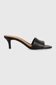 Tommy Hilfiger bőr papucs TH ELEVATED MID HEEL hegyes fekete FW0FW07453