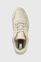 Tommy Jeans sneakersy skórzane TJW RETRO BASKET GLOSSY beżowy EN0EN02206