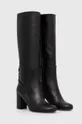 Usnjeni elegantni škornji Patrizia Pepe črna