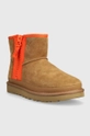 UGG stivali da neve in camoscio Classic Mini Zipper Tape Logo marrone