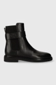 fekete Tory Burch bőr bokacsizma DOUBLE T CHELSEA BOOT Női