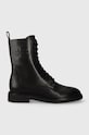 Tory Burch cizme de piele DOUBLE T COMBAT BOOT cu snur negru 154336.006