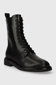 Tory Burch cizme de piele DOUBLE T COMBAT BOOT 154336.006 negru AW23