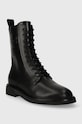 Tory Burch cizme de piele DOUBLE T COMBAT BOOT 154336.006 negru AW23