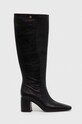 Kožne čizme Tory Burch BANANA TALL BOOT zrnata koža crna 154529.006