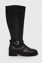 Δερμάτινες μπότες Tommy Hilfiger ELEVATED ESSENT THERMO LONGBOOT φλατ μαύρο FW0FW07484
