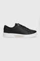 Δερμάτινα αθλητικά παπούτσια Tommy Hilfiger GOLDEN HW COURT SNEAKER φλατ μαύρο FW0FW07560