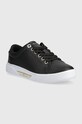 Δερμάτινα αθλητικά παπούτσια Tommy Hilfiger GOLDEN HW COURT SNEAKER FW0FW07560 μαύρο AW23