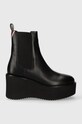 Tommy Hilfiger sztyblety skórzane ELEVATED WEDGE BOOTIE nieocieplane czarny FW0FW07657