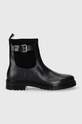 Δερμάτινες μπότες Tommy Hilfiger BELT BOOTIE MATERIAL MIX δέρμα σαμουά σκούρο μπλε FW0FW07477