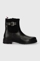 Tommy Hilfiger botki skórzane BELT BOOTIE MATERIAL MIX skóra zamszowa czarny FW0FW07477