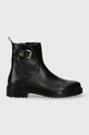 Tommy Hilfiger bőr csizma BELT BOOTIE LEATHER lapos fekete FW0FW07479