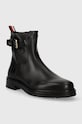 Tommy Hilfiger bőr csizma BELT BOOTIE LEATHER FW0FW07479 fekete AW23
