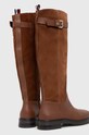 Obuwie Tommy Hilfiger kozaki skórzane CASUAL ESSENTIAL BELT LONGBOOT FW0FW07480 brązowy