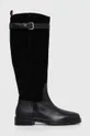 nero Tommy Hilfiger stivali in pelle CASUAL ESSENTIAL BELT LONGBOOT Donna