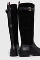 Obuwie Tommy Hilfiger kozaki skórzane CASUAL ESSENTIAL BELT LONGBOOT FW0FW07480 czarny