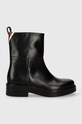 Δερμάτινες μπότες Tommy Hilfiger COOL ELEVATED ANKLE BOOTIE φλατ μαύρο FW0FW07487
