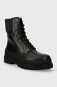 Tommy Hilfiger stivaletti alla caviglia in pelle FEMININE FELT LACE UP BOOTIE FW0FW07500 nero AW23