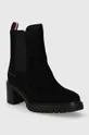 Замшеві черевики Tommy Hilfiger ESSENTIAL MIDHEEL SUEDE BOOTIE чорний