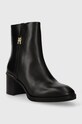 Tommy Hilfiger botki skórzane FEMININE TH HARDWARE MID BOOTIE FW0FW07539 czarny AW23