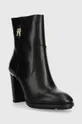 Δερμάτινες μπότες Tommy Hilfiger FEMININE TH HARDWARE BOOTIE μαύρο