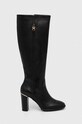 Tommy Hilfiger ghete de piele FEMININE TH HARDWARE LONGBOOT peste 8 cm negru FW0FW07541