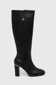 μαύρο Δερμάτινες μπότες Tommy Hilfiger FEMININE TH HARDWARE LONGBOOT Γυναικεία