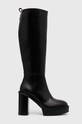Tommy Hilfiger kozaki skórzane ELEVATED PLATEAU LONGBOOT słupek czarny FW0FW07545