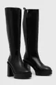 Tommy Hilfiger stivali in pelle ELEVATED PLATEAU LONGBOOT nero