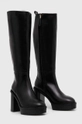 Tommy Hilfiger bőr csizma ELEVATED PLATEAU LONGBOOT fekete